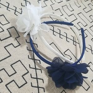 Two head bands blue whte gold
